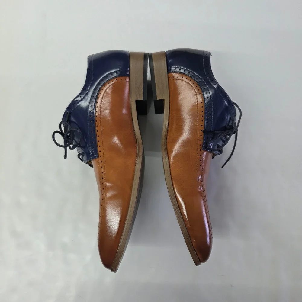 Antonio Cerrelli Oxford‎ Dress Shoes Mens 12 Tan Navy Blue Two Tone Square Toe